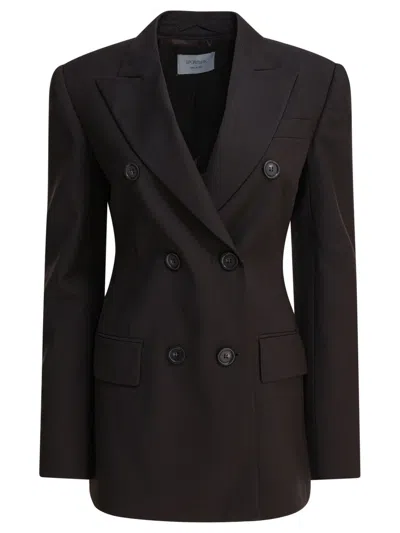 Max Mara Double-breasted Tailored Brown Jacket In Black