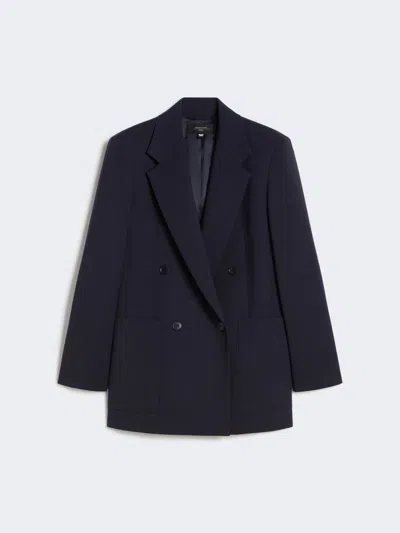 Max Mara Double-breasted Technical Wool Blazer In Blue
