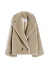 Max Mara Double-breasted Teddy Coat In Neutral