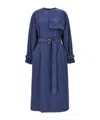 Max Mara Calao Long Denim Trench Coat In Blue