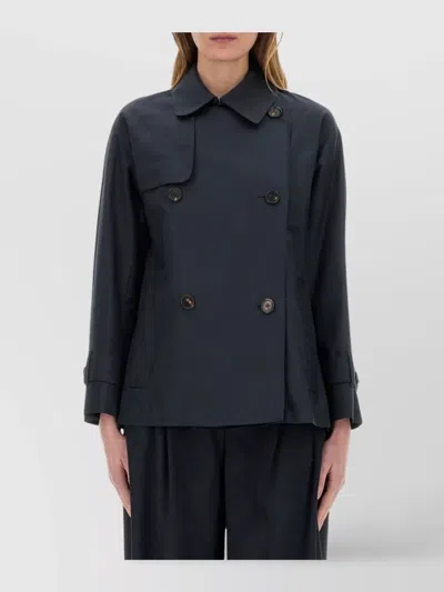 Max Mara Double-breasted Trench Coat Flap Detail In Blue