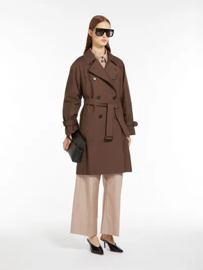Max Mara Double-breasted Trench Coat In Water-resistant Cotton Twill In Brown