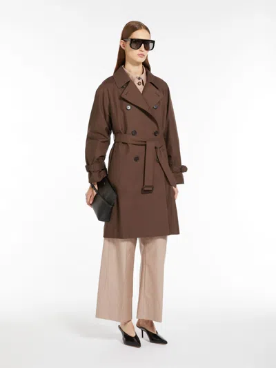 Max Mara Double-breasted Trench Coat In Water-resistant Cotton Twill In Tobacco