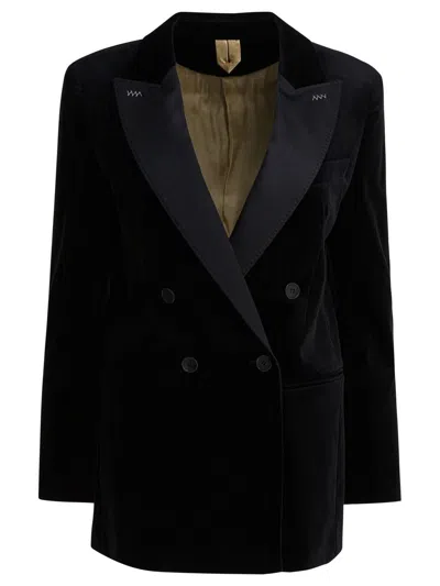 Max Mara Double-breasted Velvet Blazer Jackets Black
