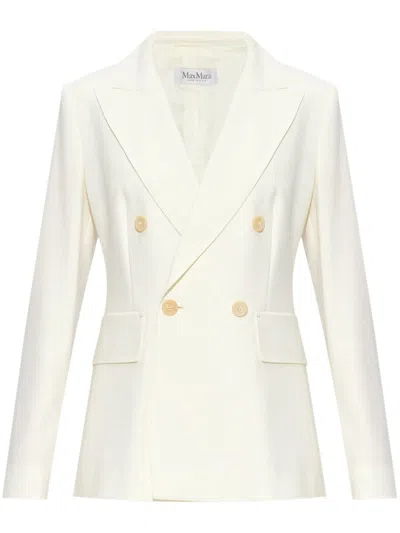 Max Mara Double-breasted Virgin-wool Blazer In White