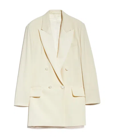 Max Mara Double-breasted Virgin Wool Blazer In White