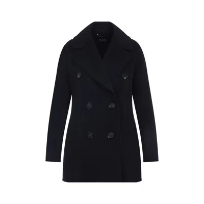 Max Mara Double-breasted Virgin Wool Coat With Tailored Fit In Black