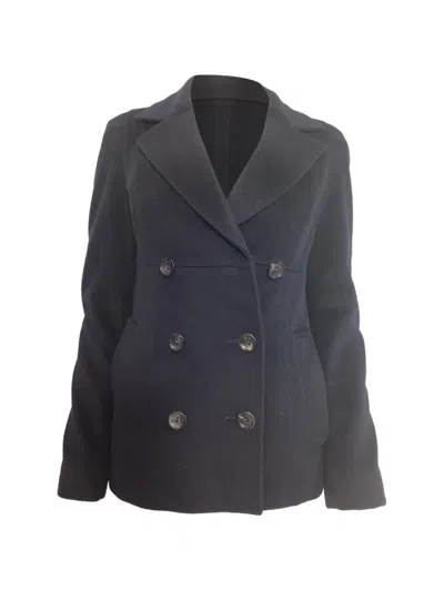 Pre-owned Max Mara Double-breasted Virgin-wool Pea Coat In Blue