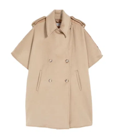 Max Mara Double-breasted Windbreaker Cloak In Nude