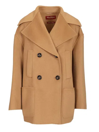 Max Mara Double-breasted Wool And Cashmere Jacket Coats Beige In Black
