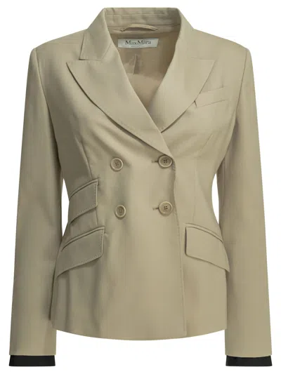 Max Mara Beige Virgin Wool Mohair Silk Acetate Polyester Double-breasted Wool Blazer In Neutral