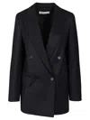 Max Mara Double-breasted Wool Blazer Jackets Blue In Black