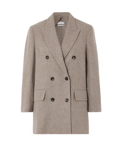 Max Mara Double-breasted Wool-blend Blazer In Gray