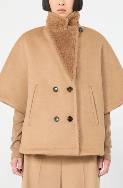 Max Mara Double Breasted Wool Blend Cape In Camel