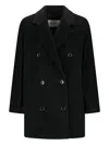 Max Mara Double-breasted Wool Cashmere Coat With Notched Collar In Black