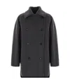 Max Mara Grey Coat With Structured Silhouette And Layered Hemline In Black