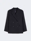 Max Mara Double-breasted Wool Crepe Blazer In Blue