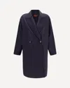 Max Mara Double Breasted Wool Drap Coat In Blue