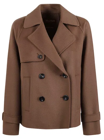 Max Mara Double-breasted Wool Jacket With Tailored Silhouette In Brown
