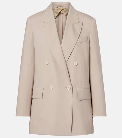 Max Mara Double-breasted Wool, Mohair, And Silk Blazer In Neutral