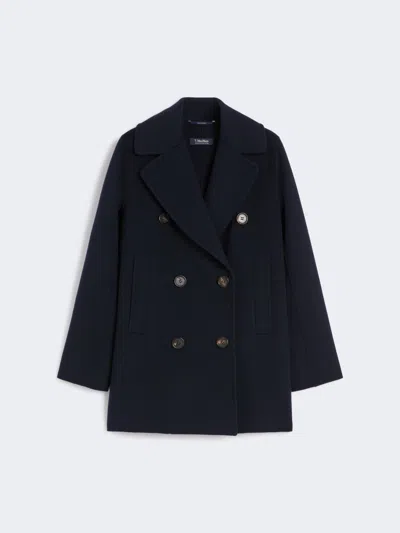 Max Mara Double-breasted Wool Pea Coat In Blue