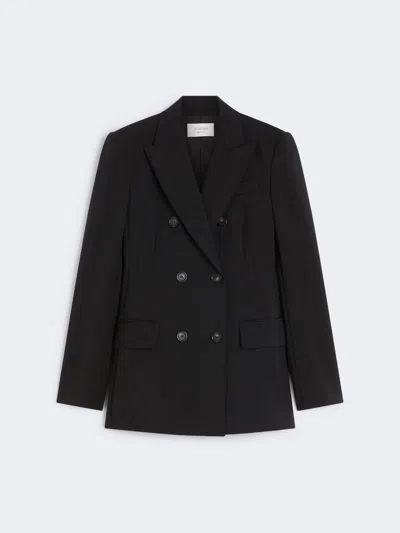 Max Mara Double-breasted Wool Tailored Blazer In Black
