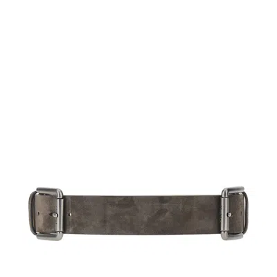 Max Mara Double Buckle Suede Leather Belt In Grey