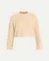 Max Mara Double-collar Wool Crop Crewneck Sweater In Neutral