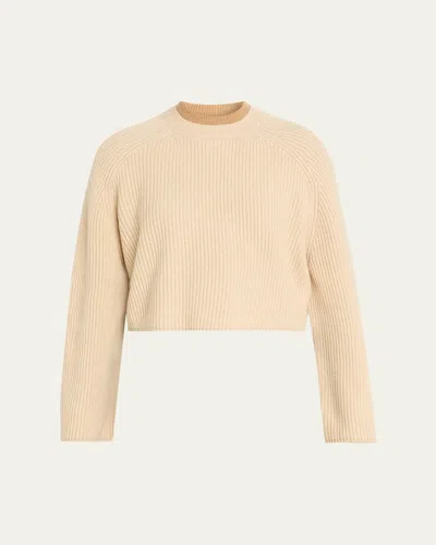 Max Mara Double-collar Wool Crop Crewneck Sweater In Neutral