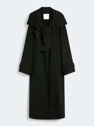 Max Mara Double-faced Pure Wool Trench Coat In Black