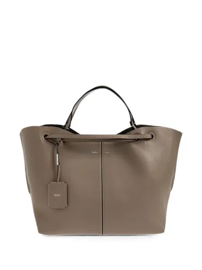 Max Mara Double Nappa Leather Shopper Bag Mud In Brown