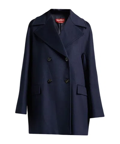 Max Mara Double- Long-sleeved Coat In Blue