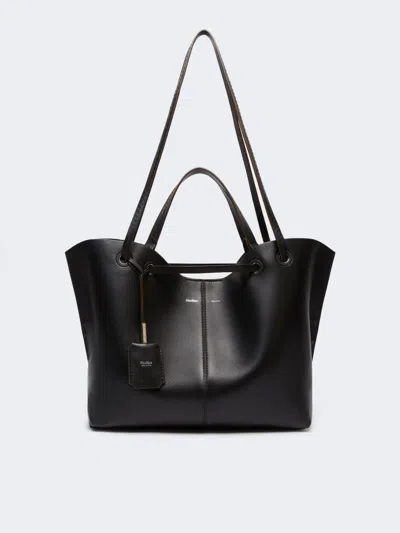 Max Mara Double Nappa Leather Shopper Bag In Black