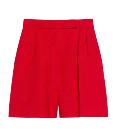 Max Mara Double-pleated Wool Shorts In Red