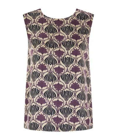 Max Mara Double-sided Printed Silk Top In Brown