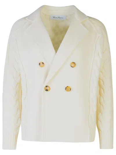 Max Mara Micio Double-breasted Cable-knit Wool And Cashmere-blend Jacket In White