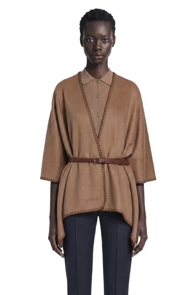 Max Mara Double Wool Broadcloth Cloak In Brown