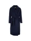 Max Mara Double-breasted Belted Coat In Blue