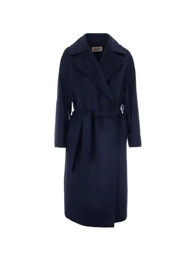 Max Mara Double-breasted Belted Coat In Blue