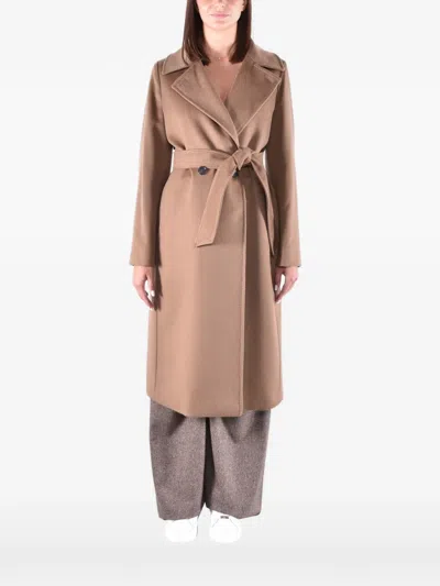 Max Mara Double-breasted Belted Coat In Brown