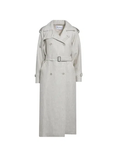Max Mara Sand-coloured Double-breasted Duster Coat In Linen Drill In Multi