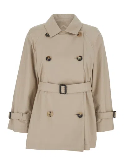 Max Mara Double-breasted Belted Cotton-blend Trench Coat In Neutral