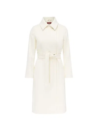 Max Mara Double-breasted Belted Virgin-wool Coat In White