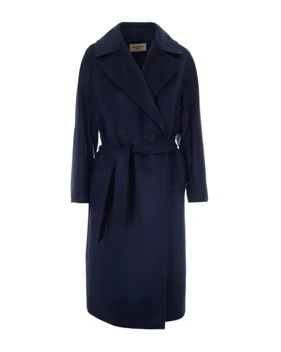 Max Mara Double-breasted Belted Wool Coat In Blu Cobalto
