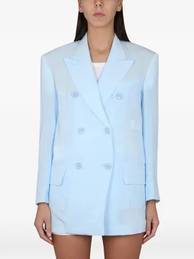 Max Mara Tailored Double-breasted Jacket Featuring Back Vent In Blue
