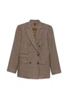 Max Mara Houndstooth T-shirt Jacket Double-breasted Lined Wool-blend In Brown