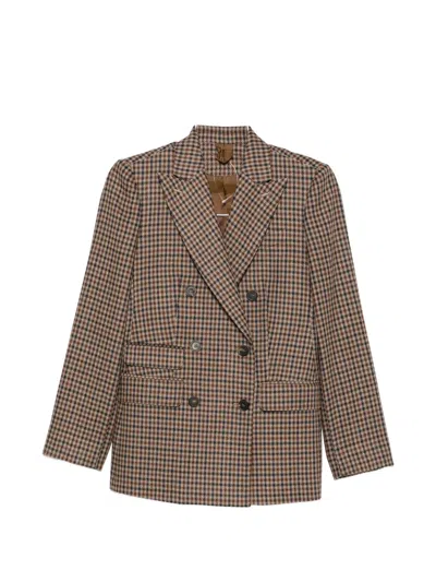 Max Mara Double-breasted Houndstooth Wool And Cotton-blend Blazer In Brown