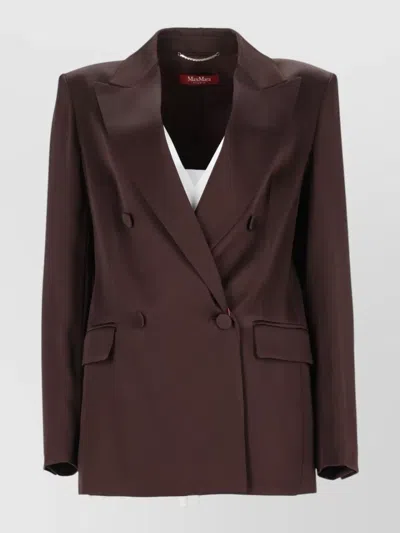 Max Mara Blazer Doppiopetto In Envers Satin In Brown