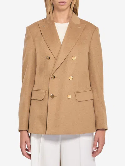 Max Mara Peak Lapel Double-breasted Blazer In Brown