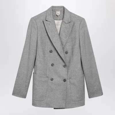 Max Mara Double-breasted Blazer In Grey Silk And Cashmere In Multi